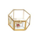 FEYARLジュエリーボックスジュエリー入れリングピロージュエリー収納ガラスボックス六角形ゴールド7.5CM(3)