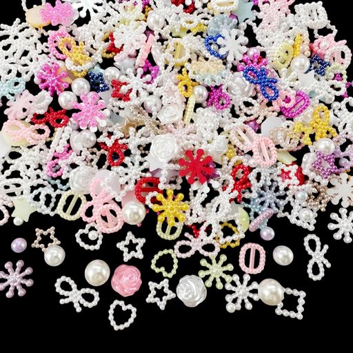 ネイルパーツパール約400個可愛い大きめ星花リボンハートネイルパーツ3D立体ネイルパールネイルアート..