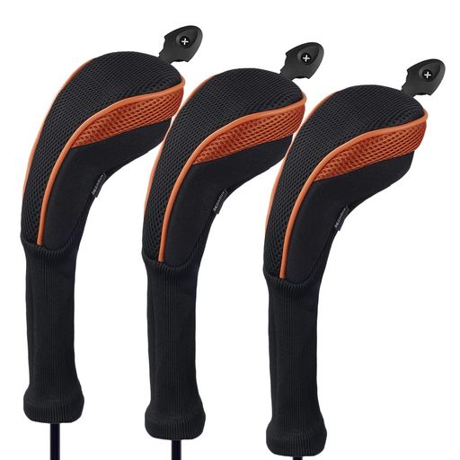 Anduxロングネックゴルフハイブリッドクラブヘッドカバー交換可能な番号タグ付き3個セットCTMT-01(ブラ..