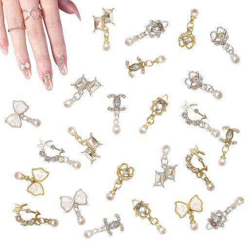 ネイルパーツリボン24個セットキラキラ3d立体可愛い蝶結び揺れる大きめネイルストーンゴールドシルバー..