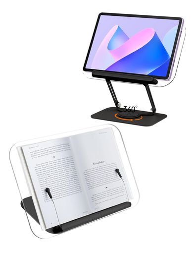 ブックスタンド卓上書見台360°回転読書台絵描き用傾斜台角度/高さ調整可能勉強/製図/学習/読書スタンド折りたたみ式コンパクト教科書/楽譜/雑誌/料理本/タブレット/ノートパソコンスタ…