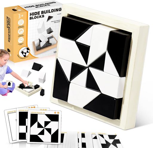 akinashiおもちゃ知育玩具脳トレ積み木を隠す観察力思考力パズルお題カード40枚計80問3歳以上子供大人高齢者プレゼント