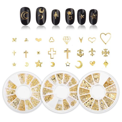 LIKENNYネイルパーツ金属リボン透かし彫り多彩モチーフ星型月型ハート型幾何模様円形クロス収納ケース..