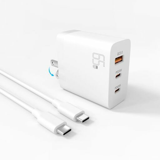 Acbands65WGaN急速充電器3ポート(USB-A+Type-C*2)充電器【PD対応/PSE認証済/折りたたみプラグ】付属2m60WType-Cケーブル同梱過保護機能搭載GalaxyiPhone15/14MacBook