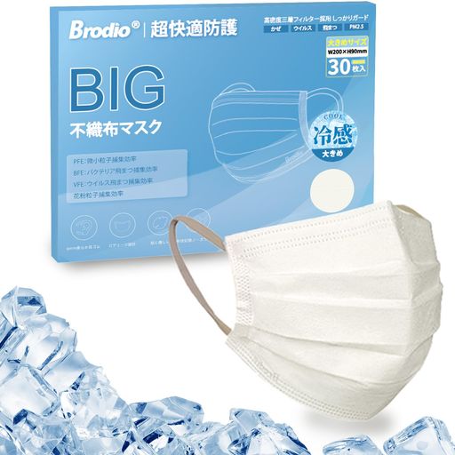 [Hellozebra]冷感マスク不織布大きめメンズ【2025夏季追加·冷感マスク】個包装30枚顔にフィット夏用マ..