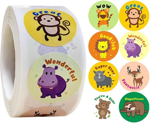 子供用動物ステッカー500枚8スタイルラベルご褒美ステッカー教室用教師用品インセンティブロールステッカー動物パーティーステッカー(動物スタイル13)(3)