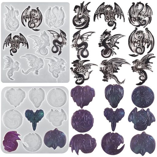 HyzaPhix龍シリコンモールドレジン2セットキーホルダーネックレスドラゴンワイバーン竜神竜UVレジンエ..