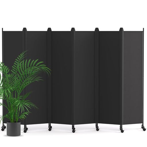 KELIXUパーテーション間仕切り6連自立式カバーストリップ付き衝立キャスター付き高さ1.78mx幅3.02m布タ..