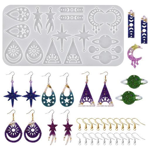 HyzaPhixシリコンモールドペンダント天文要素星空ピアスフック20個付きネックレスピアスキーホルダーバ..