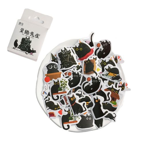 46枚猫ステッカーかわいい黒猫シール防水スクラップブッキング日記デコレーション文房具ノートパソコン..