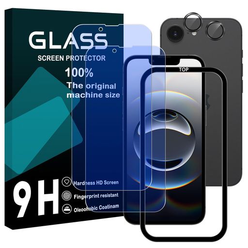 対応iPhone16Eフイルムブルーライトカットガイド枠付き【2+2枚セッ-AGC旭硝子】iPhone16eガラスフイルム【2枚】+レンズフィルム【2枚】アイホン16e液晶保護フィルムアイフォン16e強化ガラスさ…