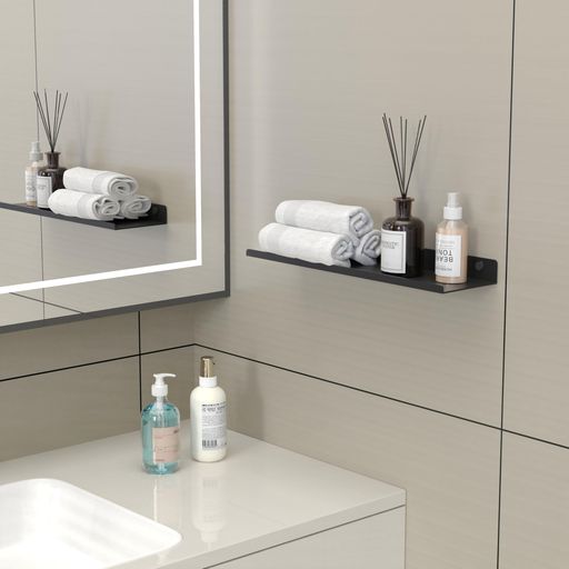 BEAUTMEウォールシェルフ壁付け壁飾り棚U型滑り止めダイヤル式飾り棚玄関/キッチン/洗面所/寝室/書斎/オフィス収納用黒ブラック幅37cmアルミ合金おしゃれ(ブラック/1個)