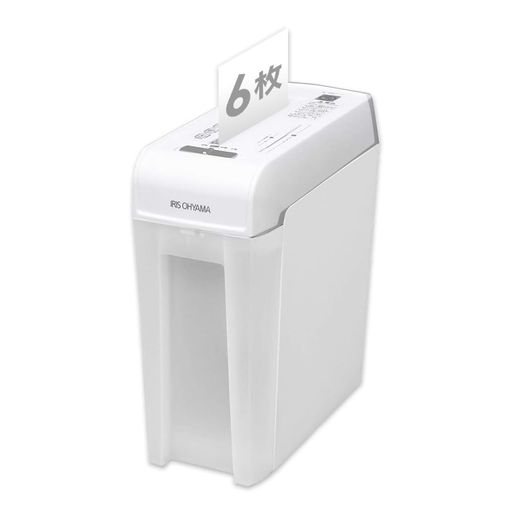 アイリスオーヤマ細密シュレッダー家庭用マイクロクロスカット細斷枚數(shù)6枚連続使用5分靜音CD/DVD/カード対応ダストボックス10.8LP6HMCSホワイト