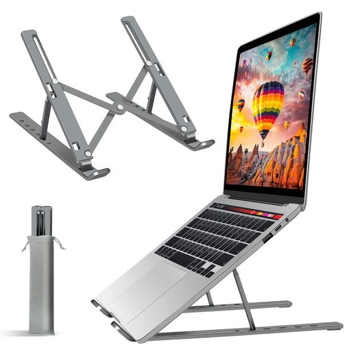 ノートパソコンスタンドPCスタンドタブレットスタンドiPadスタンド折り畳み人間工学高さ角度6段階調整収納可能持ち運びに便利全てシリカゲルグレー