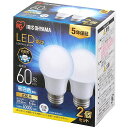 【E26】アイリスオーヤマ LED電球 60W形相当 昼白色 口金直径26MM 広配光 2個パック 密閉器具対応 LDA7N-G-6T62P