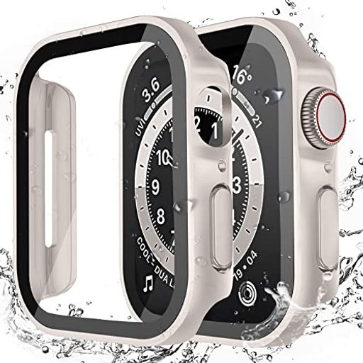 LISAMER対応AppleWatchケースSeries9/8/SE/7/6/5/445mmアップルウォッチ用ケース防水一体型新デザイン3D直角エッジ超薄型PC+ガラス素材高透過率対応AppleWatchカバー