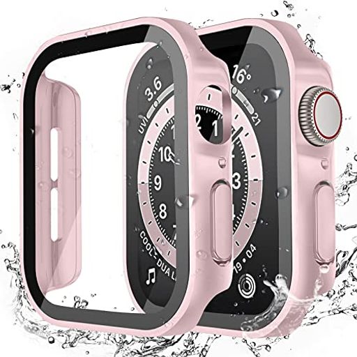 LISAMER対応AppleWatchケースSeries9/8/SE/7/6/5/444mmアップルウォッチ用ケース防水一体型新デザイン3D直角エッジ超薄型PC+ガラス素材高透過率対応AppleWatchカバー