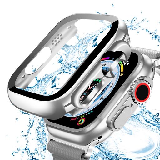 ANYOI 対応 APPLE WATCH ケース 49MM 防水ケース 3D直角エッジデザイン メッキ加工 アップルウォッチ カバー ガラスフィルム 一体型 ア..