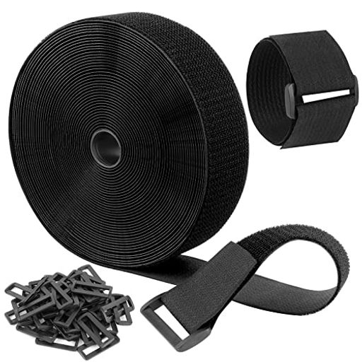マジック結束バンド面ファスナー長さ12mx幅5cm40個バックル付き荷締めベルトベルクロ耐熱自由にカット..
