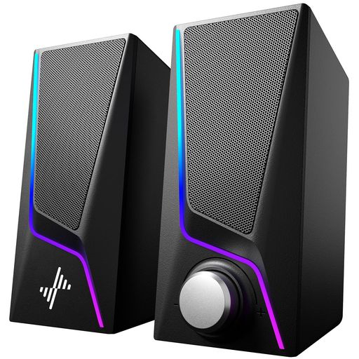 NylaveePCゲーミングスピーカーPCスピーカー六つのLEDモード搭載二つのバス強化ポート二つのスピーカーユニット3.5mmケーブルが付属ラップトップ、タブレット、スマートフォンに対応、USB…
