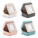 Vee&In.アクセサリーケース指輪ボックス携帯用ジュエリーボックスアクセサリー収納ピアス収納ネックレス指輪置きミラー付き贈り物ジュエリーボックス女の子(4色)