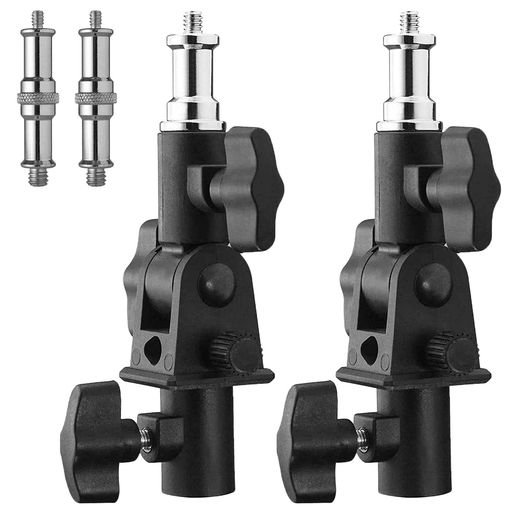 Youngerfotoストロボブラケット2個入り180°角度調整可能1/4と3/8インチネジ変換フラッシュブラケットス..