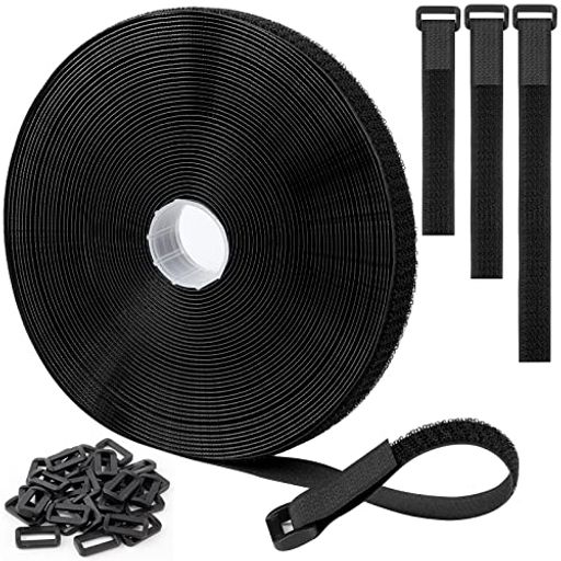 マジック結束バンド面ファスナー長さ12m*幅2cm60個バックル付き荷締めベルトベルクロ耐熱自由にカット..