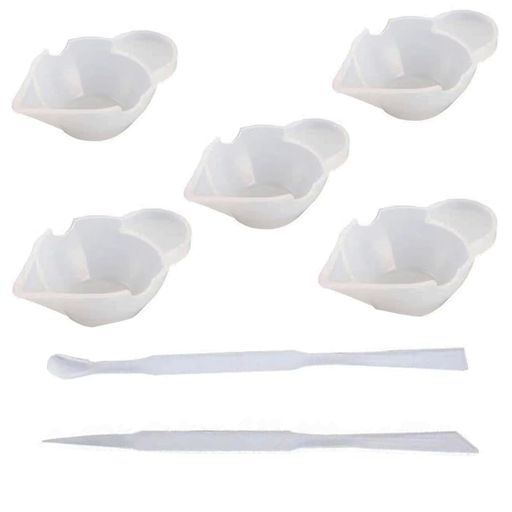 調色パレットレジン道具シリコン製調色スティックおわん型UVレジン用ツール絵皿パレットシリコンモールド半透明柔らかいDIY手芸7点入り