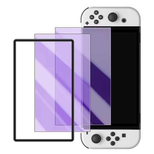 WIGSII 対応 SWITCH 有機EL 7インチ 用 ガラスフィルム ブルーライトカット 95% 【ガイド枠付き】日本AGC旭硝子素材製 硬度9H 強化ガラス OLED 液晶 保護フィルム 衝撃吸収 飛散防止 高透過率 指紋防止 撥水撥油 極薄