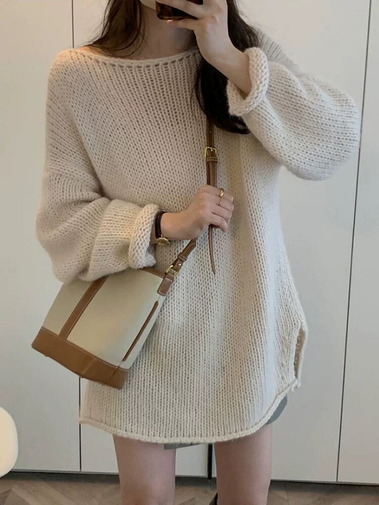 秋冬にぴったり厚手ニットワンピースセット タイツ付きで防寒も安心、エレガントな一枚