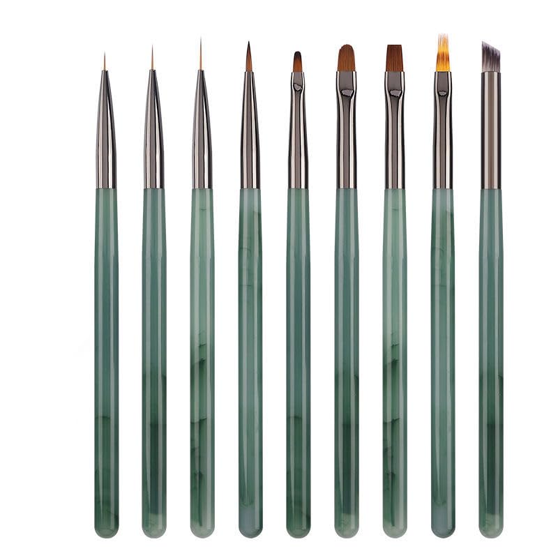 翡翠グリーンネイルアートペン9本セット - 無香料 精密描画 ライナー ジェル グラデーション 点描 秋菊..