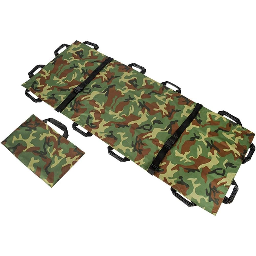 担架 折りたたみ 布担架 簡易担架 防災の達人 ストレッチャー 患者移動用シート 安全ベルト（収納袋付）、 持ち運びが簡単で、握り心地が良い (迷彩)