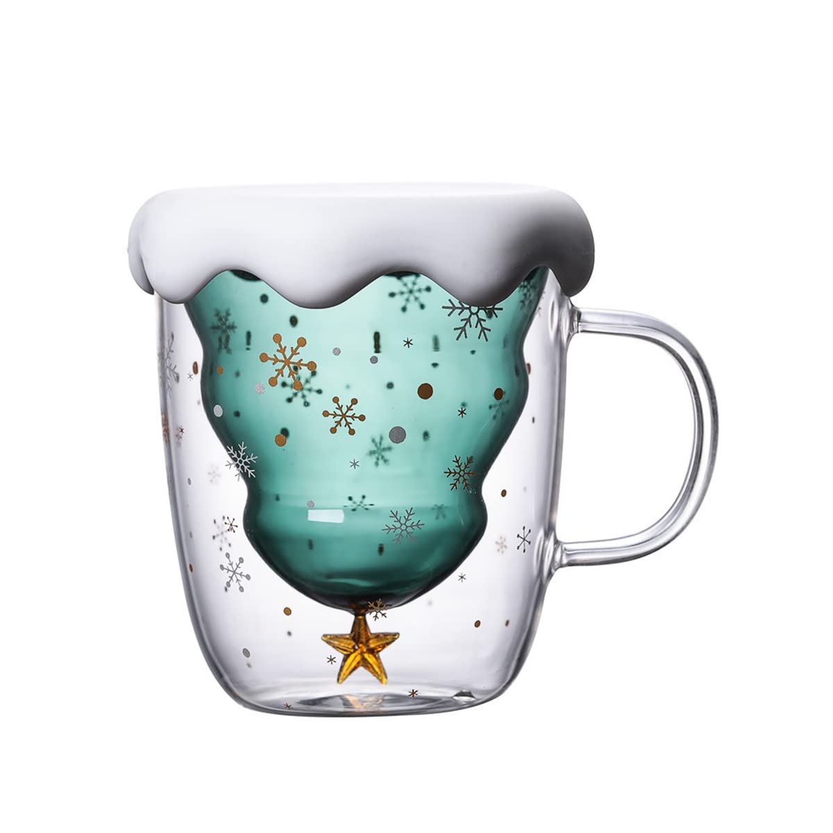 ダブルウォールグラス 300 保温 保冷 断熱 蓋付き クリスマスダブルウォール グラス クリスマスツリー カップ 耐熱グラス 二重壁ガラスカップ マグカップ 高ボロンガラスカップ 透明 クリスマスプレゼント