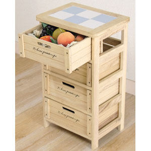 素材長持ち　桐製マルチストッカー天板タイル付【4段】【代引き手数料無料】