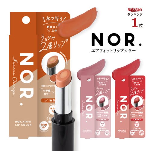 【今だけ50%OFF!!】NOR. ノール AIRFITLIPCOLOR エアフィットリップカラー ニュアンスオレンジ スモーキーピンク カジュアルレッド 美容液 オーガニック カラーリップ スモーク 2重芯 口紅 日…