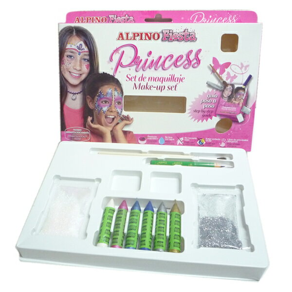 ALPINO プリンセス フェイスペイント 6色セット ※ステンシル・ラメ・小筆・アイブローペンシル付き