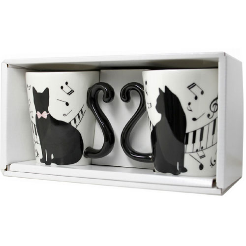マグカップ 陶器 ツインマグ 黒猫/ピアノ (ペアマグカップ) 2個セット