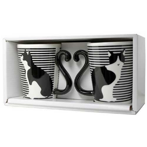 【最大30倍×ブラックフライデー SPU 要エントリー 11/20 20:00 〜 11/27 1:59】 マグカップ 陶器 ツインマグ ボーダー 猫 モノトーンボーダー (ペアマグカップ) 2個セット