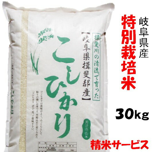 30年　【特別栽培米】岐阜県産コシヒカリ 玄米30Kg（10Kg×3）（精米サービス...