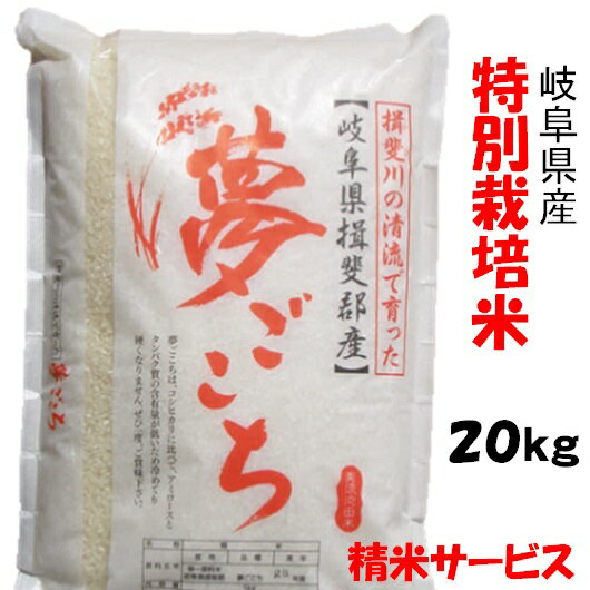 令和1年【特別栽培米】岐阜県産夢ごこち 玄米20Kg（10Kg×2）精米サービス（白...