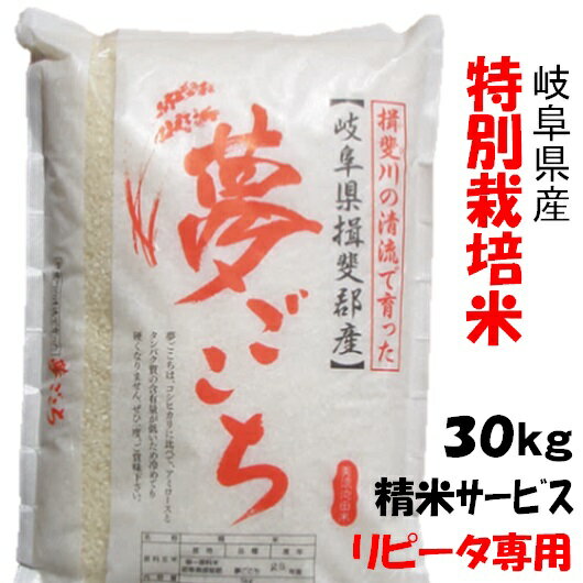 【リピータ専用】令和1年【特別栽培米】岐阜県産夢ごこち 玄米30Kg（10Kg×3）精米サービス【送料無料】北海道/沖縄/離島は追加送料