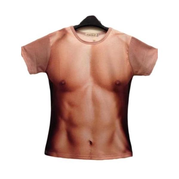 男の裸 マッスル Tシャツ 筋肉 マッチョ おもしろ 3D裸のTシャツ 男の上半身ヌード ドキッとさせるコスプレ衣装 半袖 ハロウィン 余興 面白 パーティ レ...