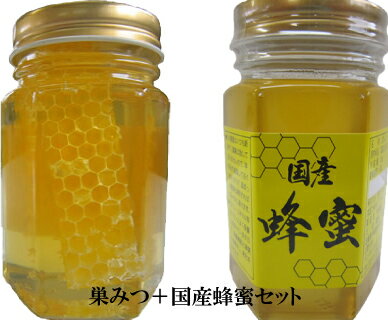 国産コムハニー 非加熱 生はちみつ 巣蜜と国産蜂蜜セット180g×2【宇和養蜂】コムハニー はちみつ 国産 養蜂場直送 【smtb-KD】