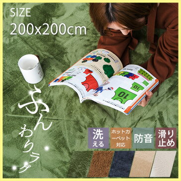 ラグ 洗える 200X200 ラグマット 北欧 シャギーラグ ホットカーペット対応 無地 ウォッシャブル 絨毯 じゅうたん リビング 床暖房対応 寝室 スマホ タブレット マイクロファイバー 安い