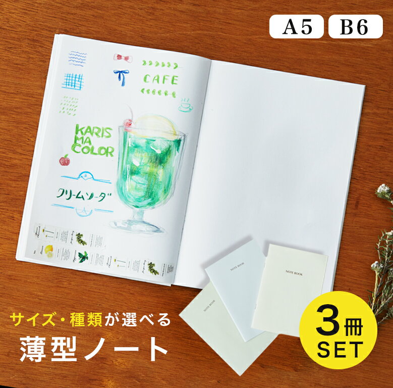 ノート 3冊セット 無地 罫線 方眼 A5 B6 自由 日記 イラスト 白紙 ユメキロック