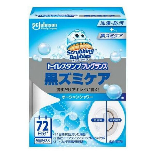 ※商品リニューアル等によりパッケージデザイン及び容量は予告なく変更されることがあります ■ トイレの水を流すたびに、便器の内側で直接働くから、ピカピカに保つ！ トイレの水を流すと、濃縮ジェルから洗浄・防汚成分が溶け出し、「マラゴニー効果」の働きで、水たまりからフチ裏まで全体に行き渡ります。 ■ 防汚効果が続くので、次にトイレの水を流すまで、汚れが積み重ならず、いつもピカピカに！ 便器に直接貼り付けるタイプのトイレ用芳香洗浄剤のため、タンクの有無や水流の方式に関係なくご使用いただけます。 ■ 黒ずみ汚れに作用する漂白成分を配合。 ■ 1回のジェルで約12日間*使用できます。 * 1日約10回流した場合。水温や使用環境により異なることがあります。 用途 洋式トイレの便器の内側（浄化槽への影響はありません。） 液性 弱酸性 成分 界面活性剤（28％ ポリオキシエチレンアルキルエーテル）、溶剤、香料、漂白剤 内容 本体12.6g ご使用方法 ご使用前に、便器の内側を掃除してから、本品をご使用ください。 容器をセットする ジェル容器のボタンを持ち手の1つ目の目盛（穴）にカチッとはめ込む。 便器へ押し当てる キャップをはずし、ジェル容器の先端を、便器内側の平らな面にピッタリと押し当てる。 ＜ポイント＞便器とジェル容器の間にすきまがないように！ ジェルをスタンプする ジェル容器を便器へ押し当てたまま、ボタンを持ち手の穴に押し込みながら、 次の目盛（穴）に入るまで、持ち手を便器の方に押し進める。 ジェル容器を便器から離すと、1回分のジェルがつく。 ※使用後はキャップをしっかりと閉め、そのまま箱に保管する。 ※トイレ使用後は便器のフタやトイレのドアを閉め、小さな子供がトイレに近づいた時は注意する。 1回分のスタンプで約12日間使用できます。* 1日約10回流した場合。水温や使用環境により異なることがあります。 ジェルが溶けてなくなった時が、次のスタンプの目安です。 青の持ち手はトイレスタンプ各種共通です。捨てずに引き続きご利用ください。 渦巻き式水流トイレご利用の方は、水の噴出し口付近につけると、つまりや水はねのおそれがあります。 使用量の目安：1回当たり1目盛（約6.3g） ご注意 使用の際は目や皮膚、衣服につかないように注意する。 使用後は必ず手を洗う。 用途以外に使用しない。(ジェルは、食べられません。) 安全に使用するため、外箱は使用期間内保管しておく。 子供やペットが触れる所に置かない。 表面がコーティング加工されている便器には、使えない場合がある。 万が一、ジェルが便器の内側に落ちた場合は、そのままトイレの水を流す。 ジェルが目についた場合：こすらず、すぐ流水で充分に洗い流す。異常がある場合は眼科医に相談する。 ジェルを誤って食べた場合：吐かせず口をすすぐ。異常があれば医師に相談する。 ジェルが皮膚についた場合：水で充分洗い流す。 ※いずれの場合も受診時は箱と一緒に商品を持参する。 製造販売元 ジョンソン 220-0012 神奈川県横浜市西区みなとみらい4-4-5 0120-299-949 商品区分 日用雑貨 広告文責 夢海月（072-970-6593)