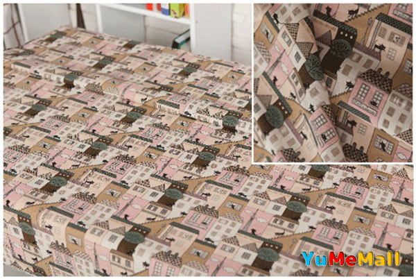 Rakuten - 【お一人様1枚限定】ハギレ カット済み 90cm×50cm 街並みネコ 綿麻生地メーカーアウトレット 生地 布地 布 コットン 綿 麻 激安 かわいい すてき おしゃれ プリント生地 手作り ハンドメイド 手作り ソーイング パジャマ シャツ ワンピース スカートエプロン