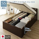 〔組立設置サービス付き〕 収納 ベッド 通常丈 セミシングル 跳ね上げ式 縦開き ミドルタイプ 深さ37cm 3ゾーンポケットコイルマットレス付き ダークブラウ...