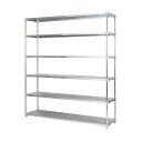 ステンレスシェルフ 整理 収納 棚 キャビネット 46×150cm 6段・H210cm 組立式 ステンレス製の大型シェルフ、幅46cm×奥行150cm、高さ21...