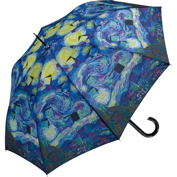 ユーパワー 名画モザイクアート 木製ジャンプ傘 ゴッホ「星月夜」 星空をイメージした木製ジャンプ傘 ゴッホの名画 星月夜 を再現したモザイクアート 美しいデザイ...